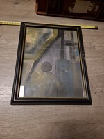 Festmény, absztrakt, olaj, fa, méret jelezve