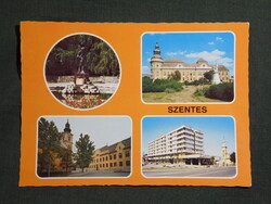 Képeslap,Szentes,mozaik,városháza,park,szobor,szolgáltatóház látkép,részlet, 1980-