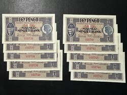 1 pengő 1938.  10 db sorszám követő!!  Csillagos!!  UNC!!