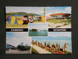 Képeslap,Szántód,Zamárdi,mozaik,étterem,kemping,autóbusz állomás,strand látkép,részlet, 1977-