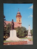 Képeslap,Szentes,Ref. templom,Kossuth szobor,emlékmű,park látkép,részlet, 1981-