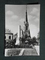 Képeslap,Szentes,templom,emlékmű,park látkép,részlet, 1971-
