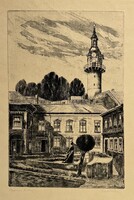 Blahos Rudolf (1917-1986) Veszprémi tűztorony - nagyon igényes rézkarc /számlát adunk hozzá/