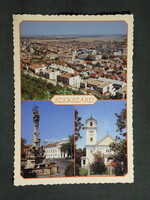 Képeslap,Szekszárd,mozaik,Evangélikus templom,szentháromság szobor,városi látkép,részlet, 1991-