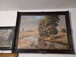 Szignélt 60x80 as ANTIK TÁJKÉP EBONIZÁLT KERETBEN magyar festő XX.sz első harmada?