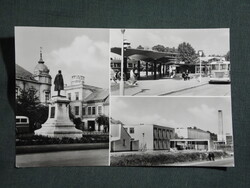 Képeslap,Szekszárd,mozaik,Garay János-szobor,iskola,MÁVAUT buszpályaudvar látkép,részlet, 1964-