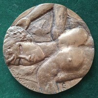 Debreceni Farkas István: Modigliani, bronz érem, plakett, kisplasztika