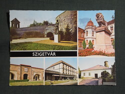 Képeslap,Szigetvár,mozaik,vár,Oroszlán szobor,étterem,múzeum látkép,részlet, 1974-