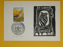Alkalmi bélyegzés - ex libris Dr. Gombos László lapon; bélyeg: Európa védett állatai: Nyári lúd