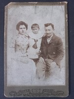 Antik kemény táblás szépia kabinetfotó családi kép 1900-as évek eleje