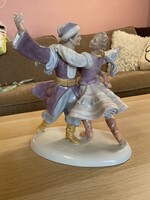 Nagy méretű herendi szobor: Mazurka táncos pár ritka!