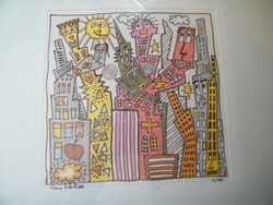 James Rizzi stílusú pop art jelzett, számozott litográfia