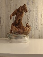 Zsolnay Extrém Színű Birkózó medve Pár Hibatlan Markup Béla