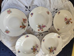 Eladó régi porcelán Epiag Deutschland dús virágos mély tányér 5 db!