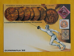 Díjjegyes levelezőlap - 1992. Gerevich Aladár / Olympiafila