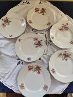 Eladó régi porcelán Epiag Deutschland dús virágos lapos tányérok 6 db!