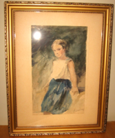 TAVASZI ÁRESÉS ! CSODÁS GARANTÁLTAN EREDETI RAKSSÁNYI REZSŐ / 1879-1950 / : BÁJOS  KISLÁNY PORTRÉ