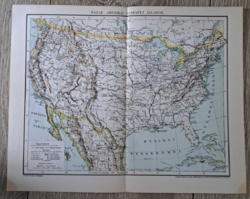 "ÉSZAK-AMERIKAI EGYESÜLT ÁLLAMOK térképe" cca 1900 A Pallas Nagylexikon térkép melléklete