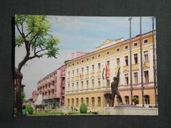 Képeslap,Szolnok,Kossuth Lajos tér,Munkásmozgalmi emlékmű látkép,részlet, 1970-