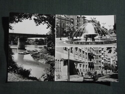 Képeslap,Szolnok,mozaik,Tisza híd,Kossuth tér,szökőkút,utca látkép,részlet, 1970-