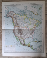 "ÉSZAK-AMERIKA POLITIKAI TÉRKÉPE" cca 1900 A Pallas Nagylexikon térkép melléklete