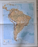 "Dél-Amerika hegy és vizrajzi térképe" cca 1900 A Pallas Nagylexikon térkép melléklete