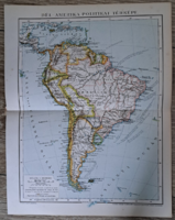 "DÉL-AMERIKA POLITIKAI TÉRKÉPE" cca 1900 A Pallas Nagylexikon térkép melléklete