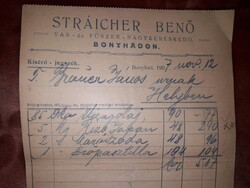 9 db. régi számla / Stráicher Benő-Bonyhád.