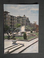 Képeslap,Szolnok,Kossuth Lajos tér,szökőkút látkép,részlet, 1964-