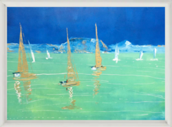 Azúrkék Balaton c. Modern festmény - képkerettel -