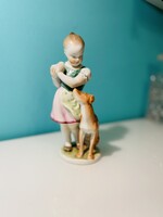 Herendi kislány kutyával porcelán figura