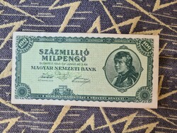 100 millió milpengő 1946. régi magyar papírpénz