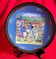 Limoges-i porcelán tányér: középkori életképes XV. századi történelmi dísztányér 3 (M5551)