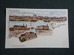 Képeslap,reprodukció,Szombathely,templom,városháza,Főtér,kórház látkép,részlet, 1990-