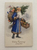 Régi Mikulásos karácsonyi üdvözlő képeslap, postatiszta