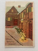 Régi karácsonyi angyalos üdvözlő képeslap, postatiszta