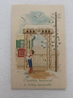 Régi magyaros karácsonyi - újévi üdvözlő képeslap, postatiszta