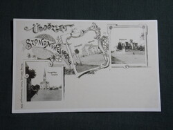 Képeslap,reprodukció,Szombathely,laktanya,templom,bagolyvár látkép,részlet, 1990-