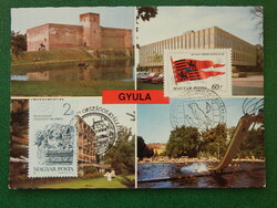 Képeslap - GYULA, alkalmi bélyegzéssel és bélyegekkel, 550 éves Mátyás király évf.