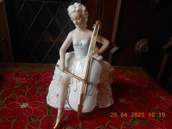 GDR porcelán csellós hölgy figura