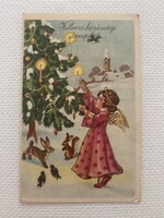 Régi karácsonyi angyalkás üdvözlő képeslap, postatiszta