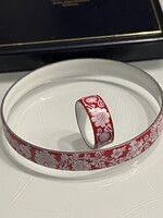 Tűzzománc ékszer szett eredeti dobozában, 6,6 cm a karkötő és 1,8 cm a gyűrû átmérôje