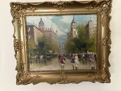 Berkes antal / painting of a large city street scene