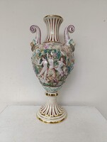 Antik porcelán capodimonte Capo di monte dúsan aranyozott sokalakos kétfüles váza 222 1891