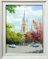 MUNKÁCSI SZÉKESEGYHÁZ (olaj, vászon, keretben) Baylo ukrán festőművész - Георгий Байло - Kárpátalja