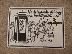 Utángyártott telefonos zománctábla régi telefonfülke 3 perces beszélgetés Byssz Róbert grafika