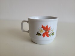 Régi Zsolnay porcelán bögre mikulásvirág mintás retro teás csésze