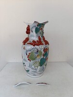 Antik kínai porcelán nagy festett tavirózsás növény motívumos váza törötrt 841 5634