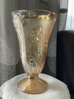 1950-s évekből aranysárga, irizált Carnival üveg váza