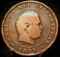 Portugália 10 Reis, 1891 Verdejel nélkül B08D4